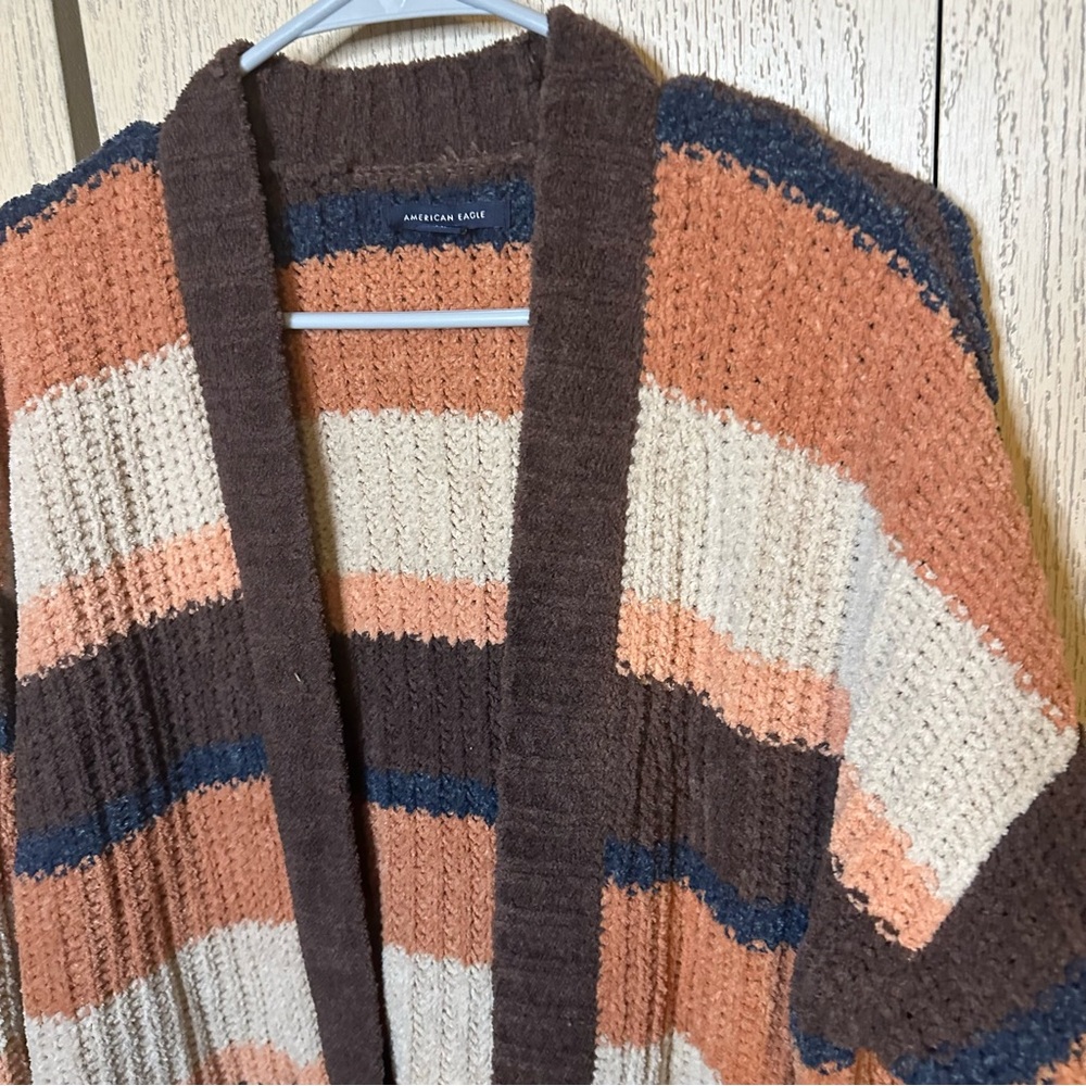 American Eagle Multicolored Striped Open Front Sweater Cardigan Oversized XS/S - Picture 3 of 12